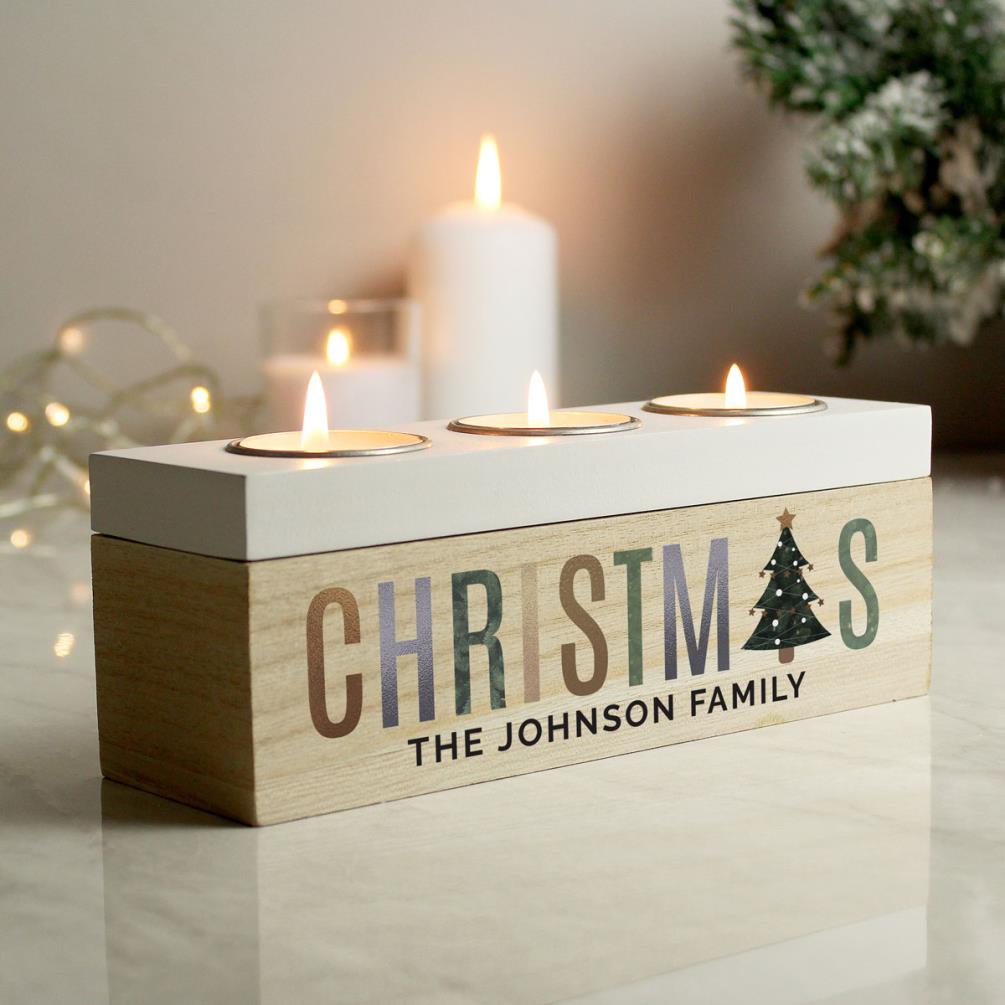Personalised Christmas Tree Triple Tea Light Box Extra Image 1